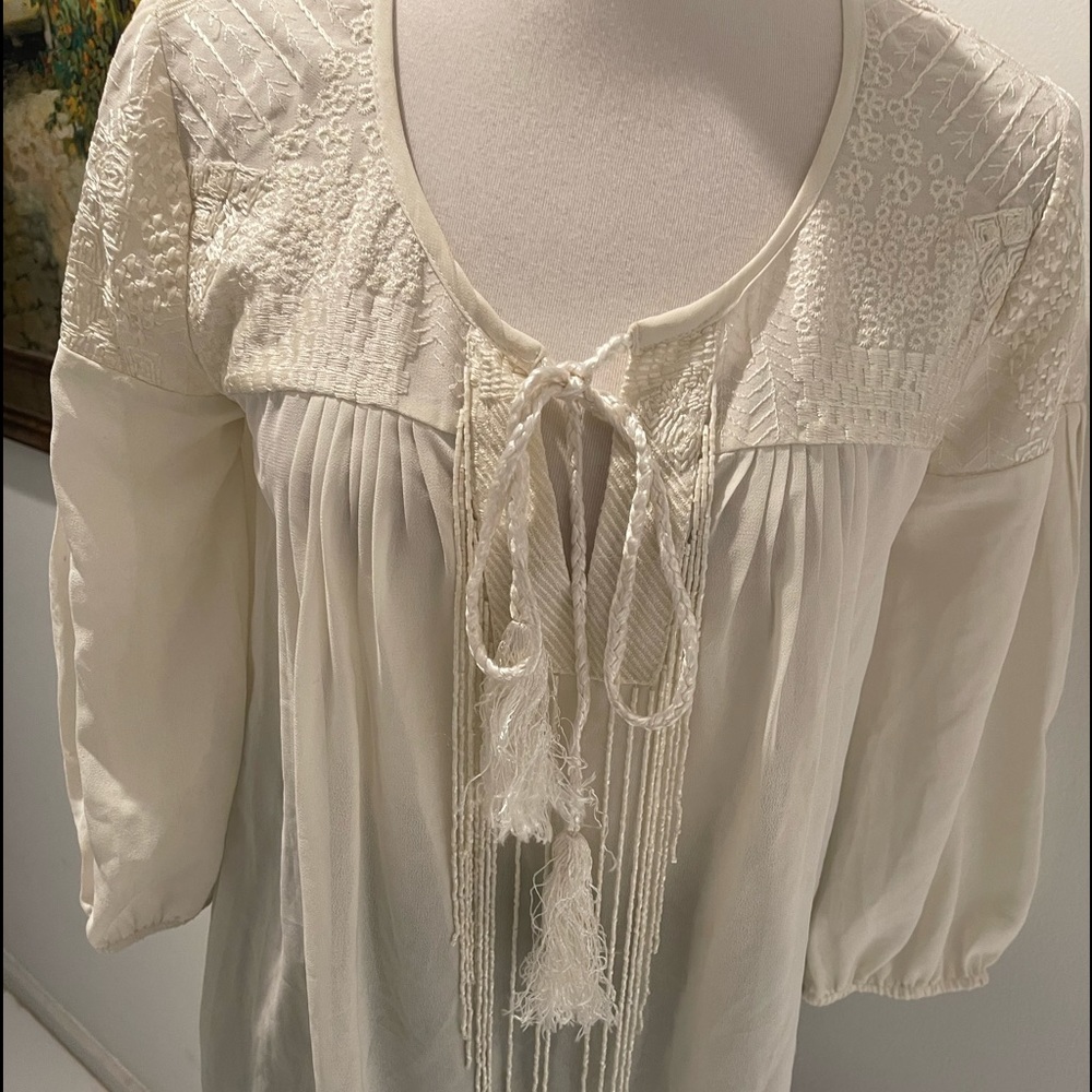 Biography Boho Long Sleeve White Embroidery Top S